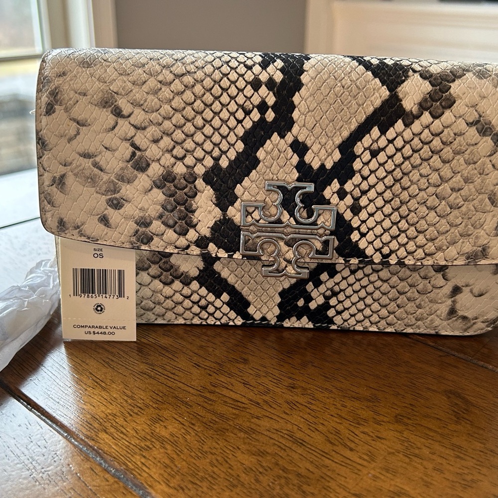 Tory Burch Snake Print Clutch - Black and Gray - Picture 2 of 13